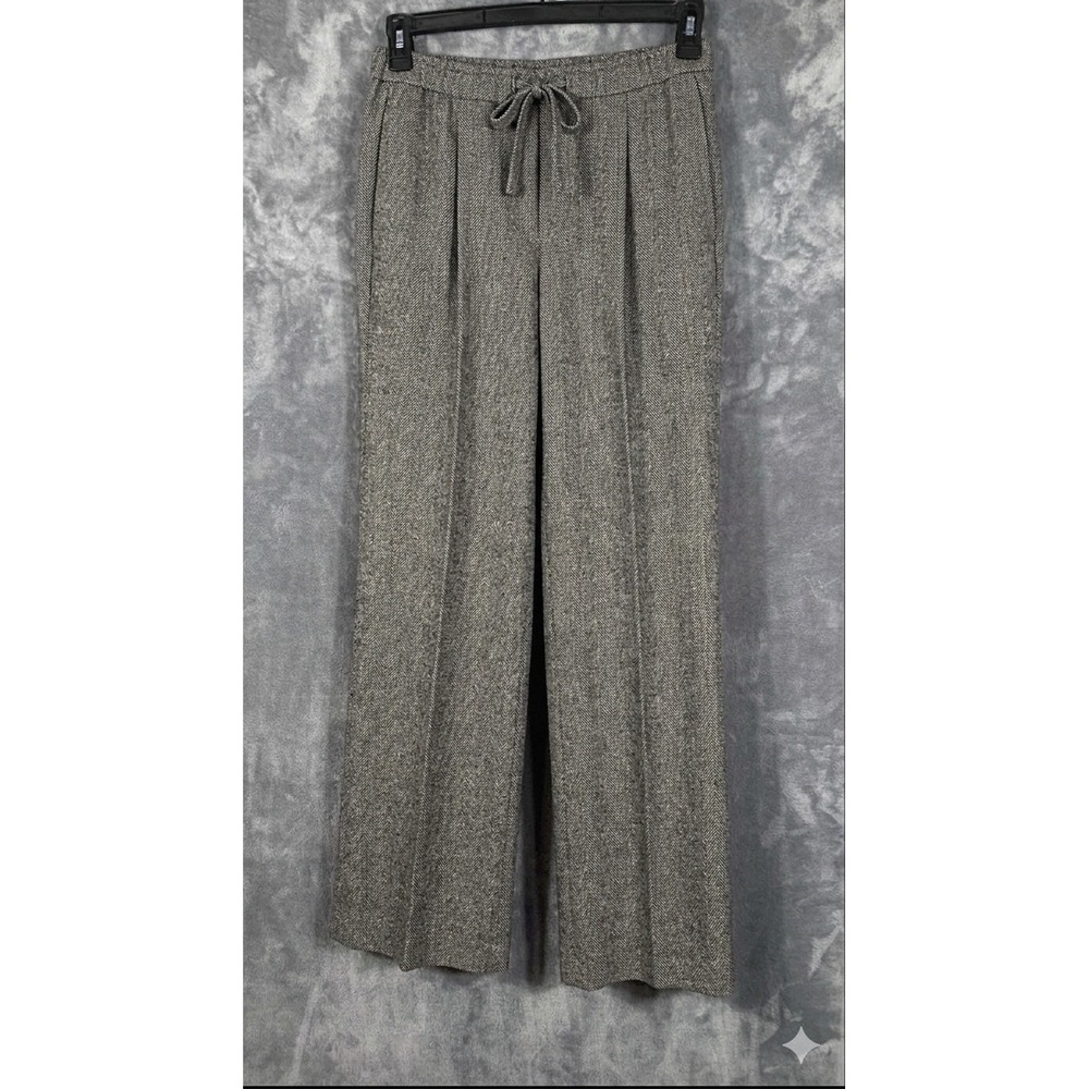 Banana Republic Wide Leg Flannel Drawstring Pull-On Pant Brown Herringbone ST - Picture 10 of 12